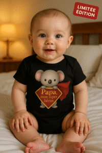 Body bébé noir avec inscription humoristique et étiquette “Édition Limitée”, cadeau original pour parents passionnés.