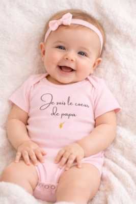 Bébé portant le body « Je suis le cœur de papa »