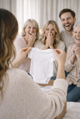 annonce grossesse fille lors d’un gender reveal en famille