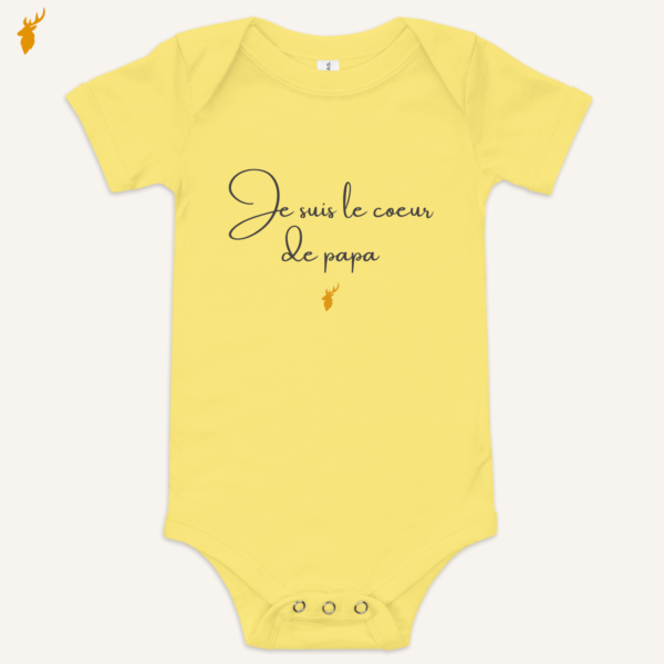 Body bébé jaune « Je suis le cœur de papa » – idée cadeau papa