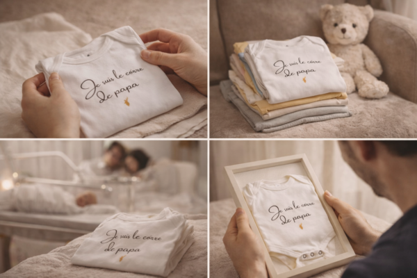 Body bébé soigneusement plié devenu un souvenir de naissance